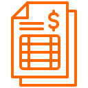 Icon von Dokumenten mit einem Dollarzeichen darauf.